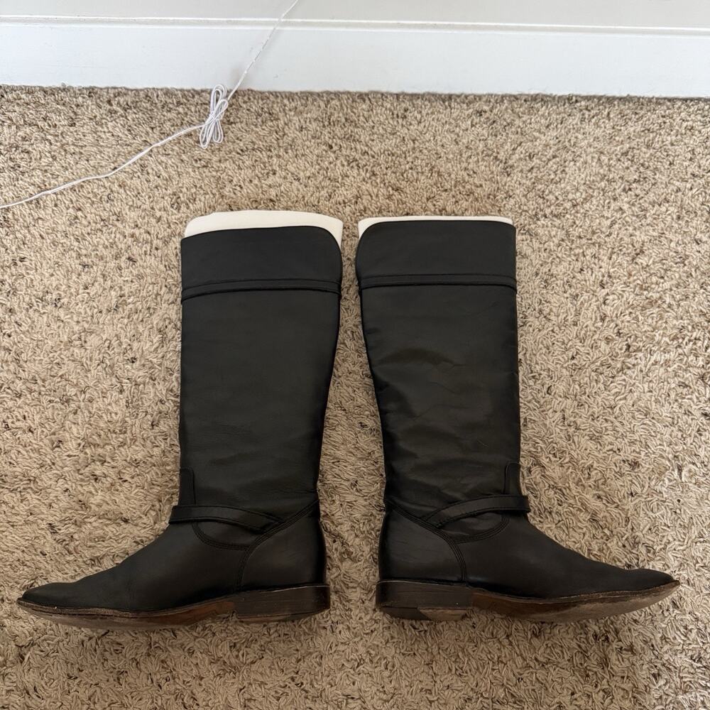 FRYE Shirley Black Leather Equestrian Riding Boots 7 Tall Knee High Western - Picture 3 of 12